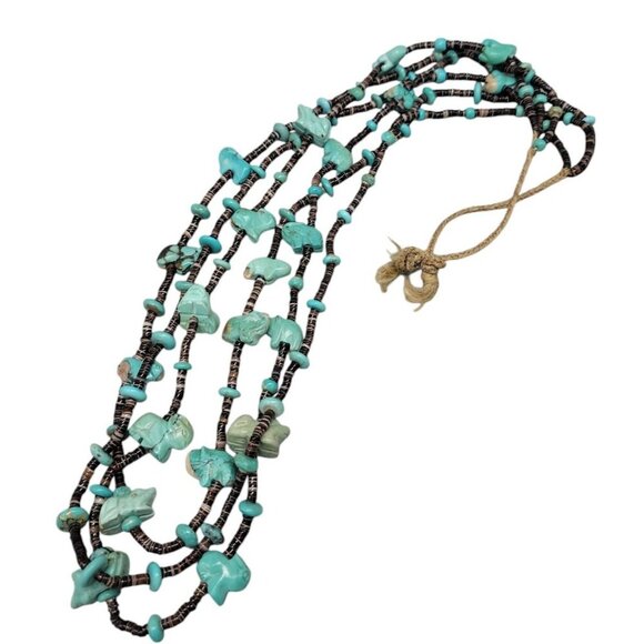 Antique Turquoise Carved Animal Stations Heshi Necklace Multistrand 24" Detailed - Picture 5 of 16